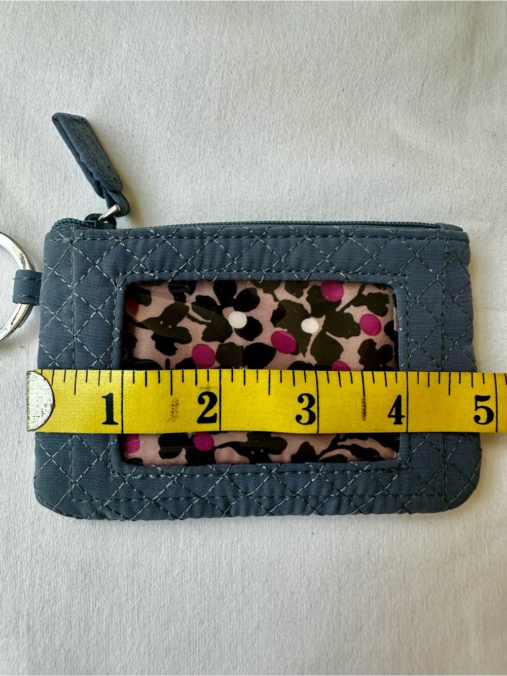 VERA BRADLEY Blue Quilted Zip ID Case Keychain Card Holder Wallet NWOT Floral ID - Picture 4 of 5